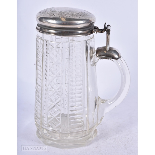 1978 - A SILVER MOUNTED GLASS BEER STEIN. 932 grams overall. 18cm high.