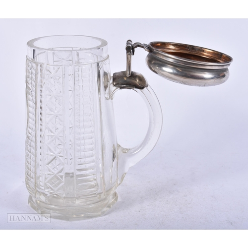 1978 - A SILVER MOUNTED GLASS BEER STEIN. 932 grams overall. 18cm high.