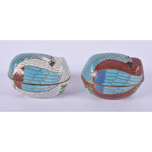 2665 - TWO CHINESE CLOISONNE ENAMEL BIRD BOXES AND COVERS. 7.25 cm x 5.25 cm. (2)