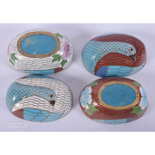 2665 - TWO CHINESE CLOISONNE ENAMEL BIRD BOXES AND COVERS. 7.25 cm x 5.25 cm. (2)