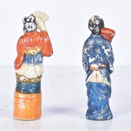 3008 - A small Chinese Jade figure together with two small Chinese Sancai glazed figures 8 cm (3).