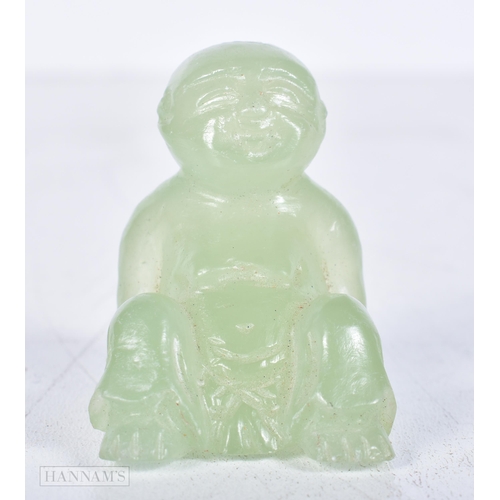 3008 - A small Chinese Jade figure together with two small Chinese Sancai glazed figures 8 cm (3).