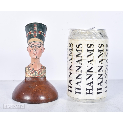 3014 - A vintage cold painted metal inkwell in the form of Egyptian Queen Nefertiti 13 cm .