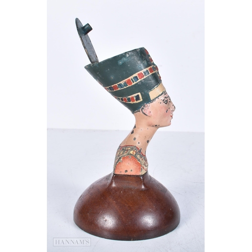 3014 - A vintage cold painted metal inkwell in the form of Egyptian Queen Nefertiti 13 cm .