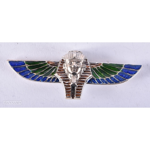 4093 - A SILVER AND ENAMEL PHARAOH BROOCH. 17.7 grams. 2.75 cm x 7.5 cm.