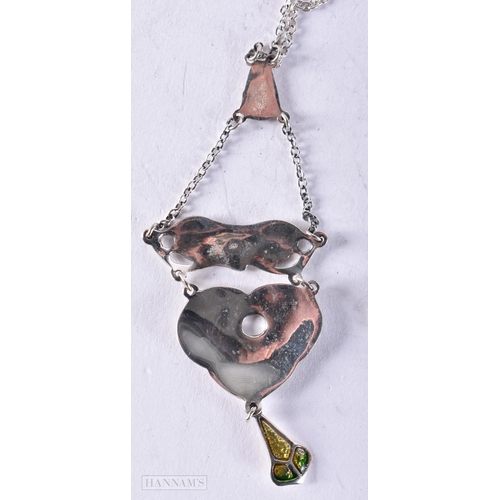 4095 - A SILVER AND ENAMEL NOUVEAU NECKLACE. 11.6 grams. Chain 46 cm long, pendant 8.25 cm x 3.25 cm.