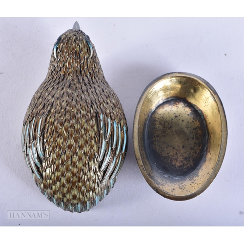 4100 - A LIMITED EDITION SILVER AND ENAMEL QUAIL BOX AND COVER. No 259 of 500. 123 grams. 9.5 cm wide.