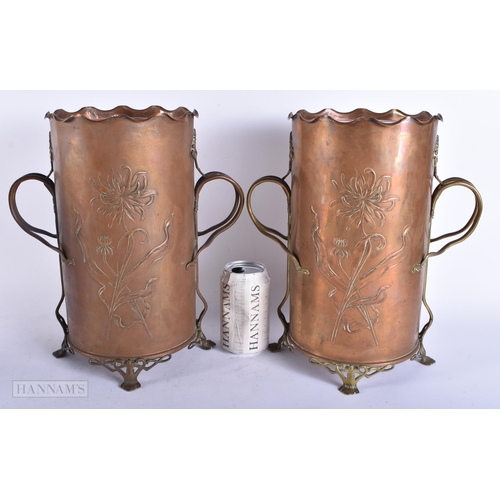 4123 - A LOVELY PAIR OF ART NOUVEAU SECESSIONIST TWIN HANDLED COPPER WINE COOLERS by Carl Deffner (1856-194... 