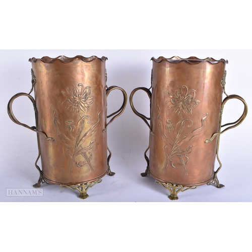 4123 - A LOVELY PAIR OF ART NOUVEAU SECESSIONIST TWIN HANDLED COPPER WINE COOLERS by Carl Deffner (1856-194... 