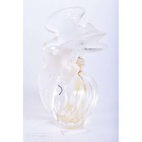 4129 - A FRENCH LALIQUE GLASS DOUBLE BIRD SCENT BOTTLE. 12 cm high.