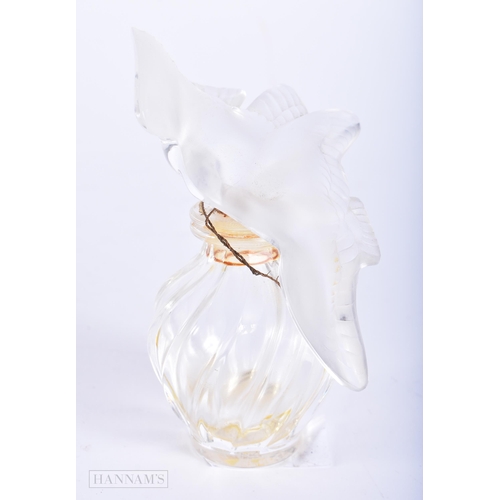 4129 - A FRENCH LALIQUE GLASS DOUBLE BIRD SCENT BOTTLE. 12 cm high.