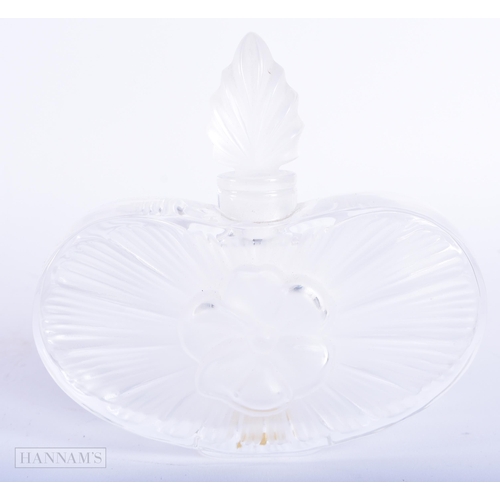 4130 - A FRENCH LALIQUE GLASS FLOWER SCENT BOTTLE. 12 cm x 12 cm.