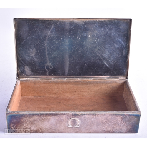 104 - AN UNUSUAL OMEGA SILVER RECTANGULAR BOX. 261.5 grams overall. 15 cm x 8 cm.