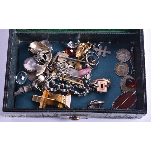 107 - A COLLECTION OF ANTIQUE JEWELLERY contained with a jewellery box. Silver 27.5 grams. (qty)