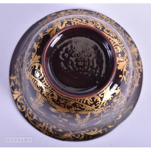 13 - A RARE 18TH CENTURY CONTINENTAL PORCELAIN GILDED TEABOWL together with an 18th century Meissen sauce... 