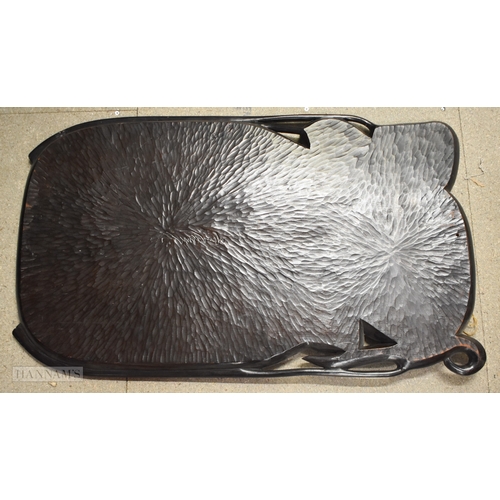 138 - A LARGE 19TH CENTURY JAPANESE MEIJI PERIOD CARVED SHIBAYAMA WOOD TRAY decorated with crustaceans. 80... 