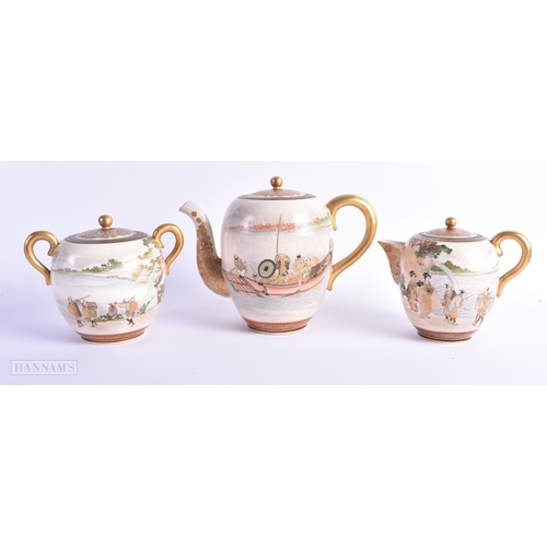 140 - A FINE 19TH CENTURY JAPANESE MEIJI PERIOD SATSUMA TEASET beautifully painted with figures within lan... 