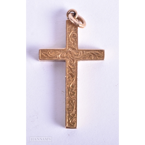 144 - A 15CT GOLD CRUCIFIX together with a 9ct gold tag chain. 15ct 2.9 grams, 9ct 4.8 grams. Largest 19 c... 