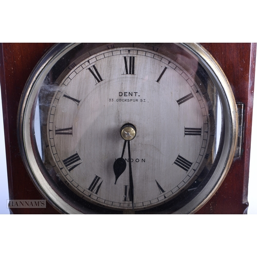 149 - AN UNUSUAL 19TH CENTURY DENT OF LONDON  NIGHTWATCHMANS MAHOGANY CLOCK with silvered dial and seconda... 