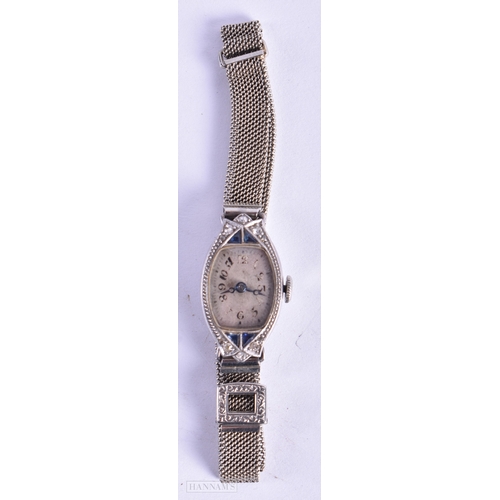 154 - AN ART DECO WHITE METAL COCKTAIL WATCH with 18ct gold strap. Not running. 15.4 grams overall. 1.5 cm... 