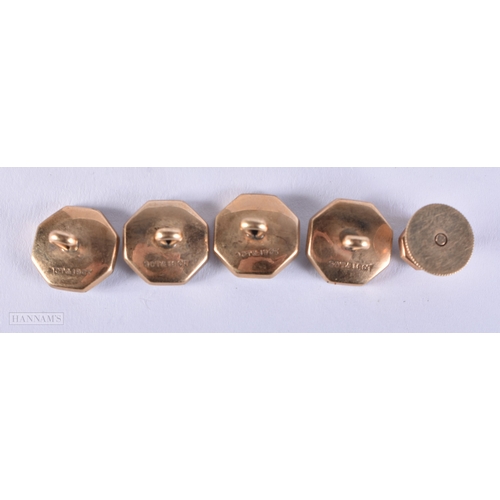 167 - A SET OF EDWARDIAN 9CT & 18CT GOLD DRESS STUDS. 6.3 grams. 1.25 cm diameter.