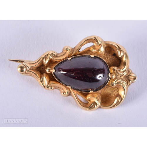 175 - AN EARLY VICTORIAN GOLD AND GARNET BROOCH together with an antique yellow metal thief brooch & an en... 