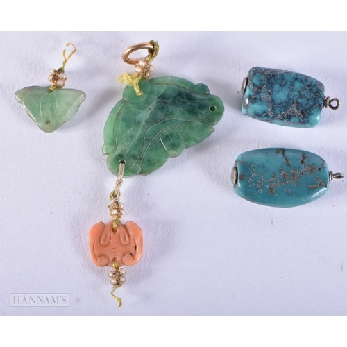 176 - ANTIQUE CHINESE JADE TURQUOISE AND CORAL CHARMS. 8.3 grams. (qty)