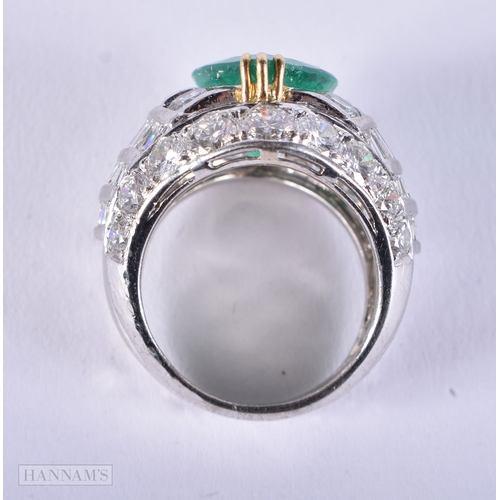 178 - A FINE 18CT WHITE GOLD PEAR SHAPED EMERALD AND DIAMOND RING. 16.1 grams. Emerald 1.5 cm x 0.75 cm.