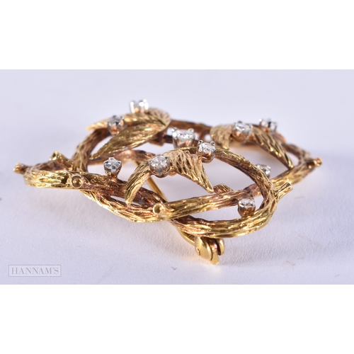 182 - A 1960S 18CT GOLD AND DIAMOND BROOCH. London 1967. Maker EJLd. 12 grams. 4 cm x 3.5 cm.