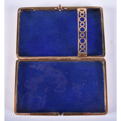 186 - A FINE ANTIQUE 18CT GOLD AND ENAMEL RECTANGULAR BOX stamped Cartier, with sapphire cabochon clasp, p... 