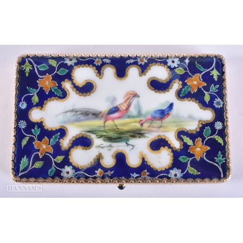 186 - A FINE ANTIQUE 18CT GOLD AND ENAMEL RECTANGULAR BOX stamped Cartier, with sapphire cabochon clasp, p... 