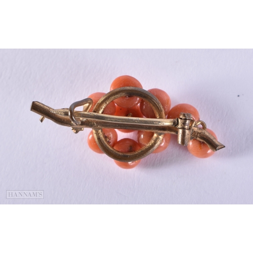 189 - AN ANTIQUE GOLD MOUNTED CORAL NECKLACE together with an 18ct gold buckle and a coral earring. Weigha... 