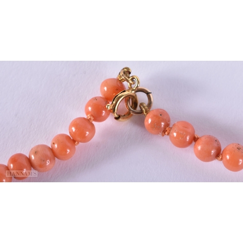 189 - AN ANTIQUE GOLD MOUNTED CORAL NECKLACE together with an 18ct gold buckle and a coral earring. Weigha... 