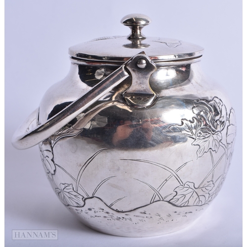 203 - A FINE 19TH CENTURY JAPANESE MEIJI PERIOD SILVER TEAPOT decorated with game birds and foliage. 231 g... 