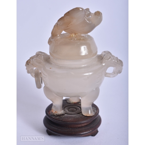 212 - A LATE 19TH CENTURY CHINESE AGATE CENSER AND COVER together with a jade plaque & a scroll weight. La... 