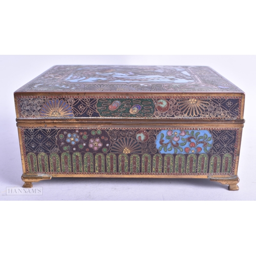 22 - A LATE 19TH CENTURY JAPANESE MEIJI PERIOD CLOISONNE ENAMEL CASKET decorated with a stylised bird amo... 