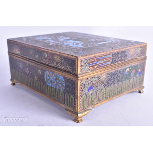 22 - A LATE 19TH CENTURY JAPANESE MEIJI PERIOD CLOISONNE ENAMEL CASKET decorated with a stylised bird amo... 