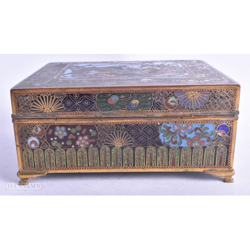 22 - A LATE 19TH CENTURY JAPANESE MEIJI PERIOD CLOISONNE ENAMEL CASKET decorated with a stylised bird amo... 