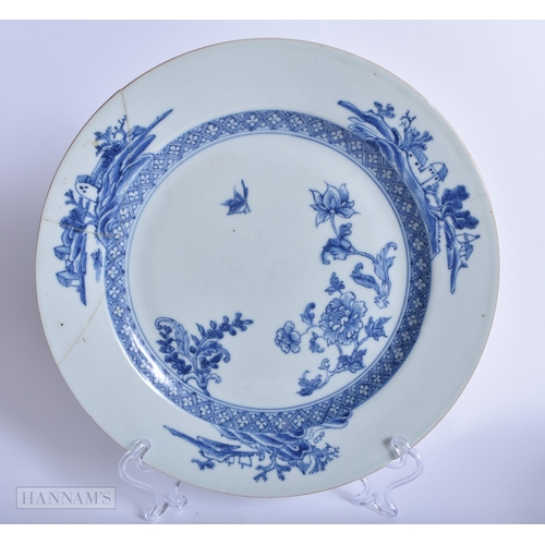 221 - AN 18TH CENTURY CHINESE BLUE AND WHITE PORCELAIN BOWL Qianlong, together with a similar plate & a st... 