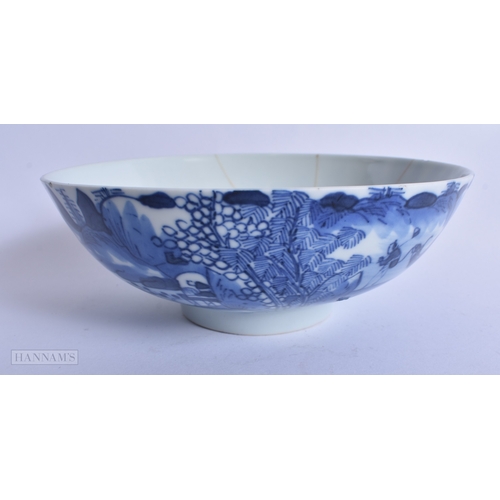 221 - AN 18TH CENTURY CHINESE BLUE AND WHITE PORCELAIN BOWL Qianlong, together with a similar plate & a st... 