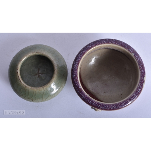 227 - TWO CHINESE MONOCHROME PORCELAIN BRUSH WASHERS Early Qing. Largest 7.25 cm wide. (2)