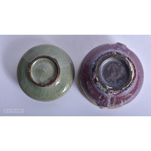 227 - TWO CHINESE MONOCHROME PORCELAIN BRUSH WASHERS Early Qing. Largest 7.25 cm wide. (2)