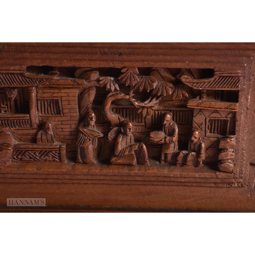 236 - TWO LARGE 19TH CENTURY CHINESE CARVED SANDALWOOD CASKETS Qing. Largest 19 cm wide. (2)