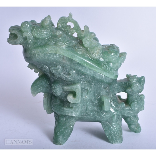 238 - A 19TH CENTURY CHINESE CARVED AVENTURINE STONE CENSER AND COVER Qing. 12 cm x 12 cm.