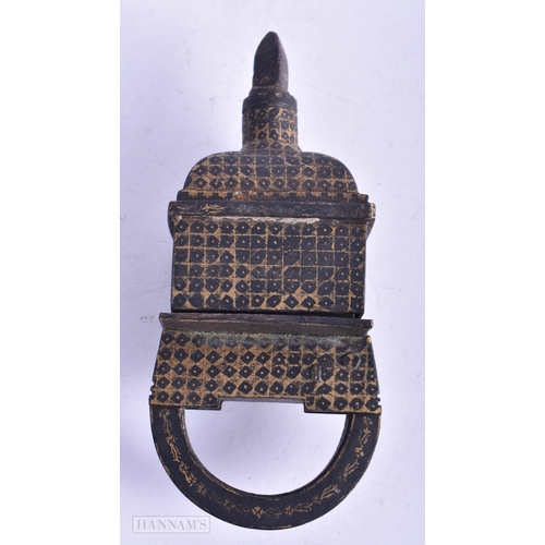 28 - A VERY RARE LATE 18TH/19TH CENTURY NORTH INDIAN IRON LOCK Koftgari, C1800, of rectangular tiered for... 