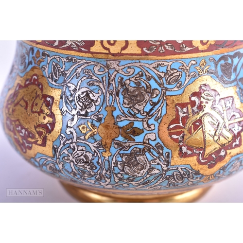 49 - AN UNUSUAL 19TH CENTURY INDIAN ENAMELLED BRONZE BOWL AND COVER decorated with foliage and deities. 1... 