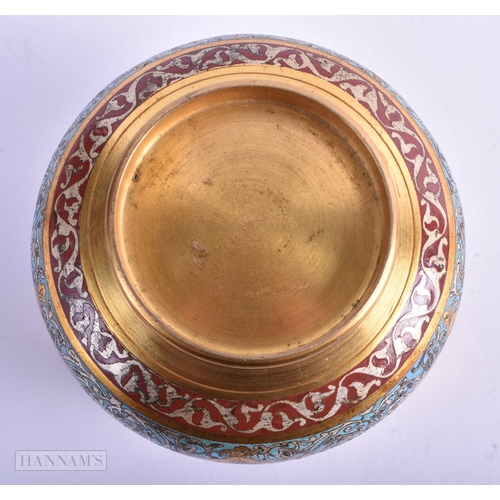 49 - AN UNUSUAL 19TH CENTURY INDIAN ENAMELLED BRONZE BOWL AND COVER decorated with foliage and deities. 1... 