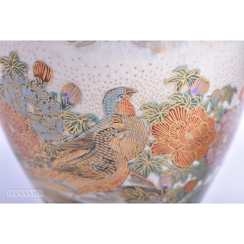 55 - A PAIR OF 19TH CENTURY JAPANESE MEIJI PERIOD SATSUMA VASES painted with birds and landscapes. 17 cm ... 