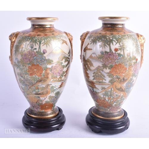 55 - A PAIR OF 19TH CENTURY JAPANESE MEIJI PERIOD SATSUMA VASES painted with birds and landscapes. 17 cm ... 