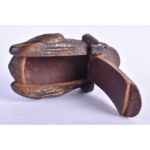 63 - A RARE 18TH/19TH CENTURY FRENCH CARVED WOOD SNUFF BOX formed as a recumbent toad with abalone shell ... 